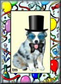 party puppy with bow tie, top hat, and sunglasses
