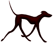 graphic:  silhoutte of greyhound trotting
